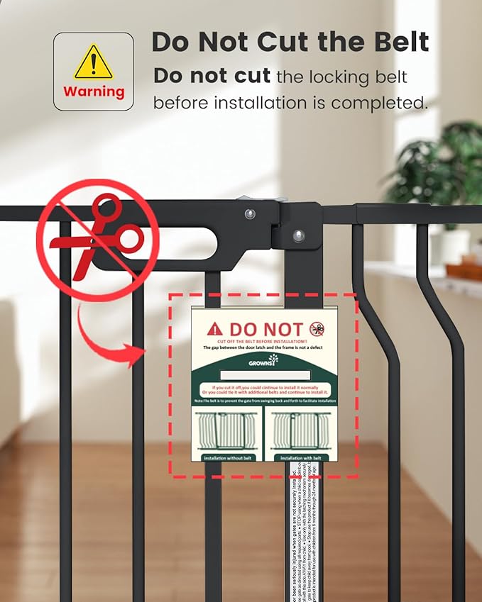 Mom's Choice-GROWNSY Baby Gate for Stairs, 29.5"-48.4" Pressure Mounted Baby Gate for Top of Stair&Doorway with Y-Spindle Rods, Anti-Trip Pedal, Wide Stairs Dog Gate Easy Install w/Red Reminder,Black