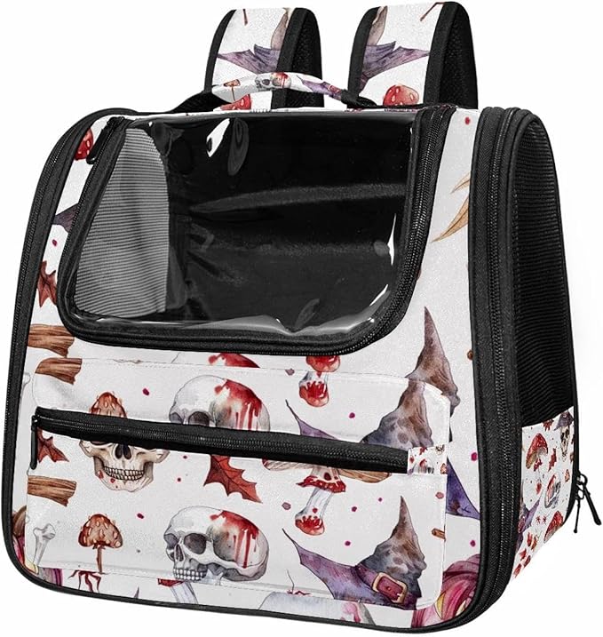 Airline Approved Soft Sided Pet Carrier, Witch Hat Broom Skull Lollipops Eyes Bones 3 Pet Travel Bag for Cats & Dogs, Durable, Breathable Pet Travel Bag for Airplane, Car & Train