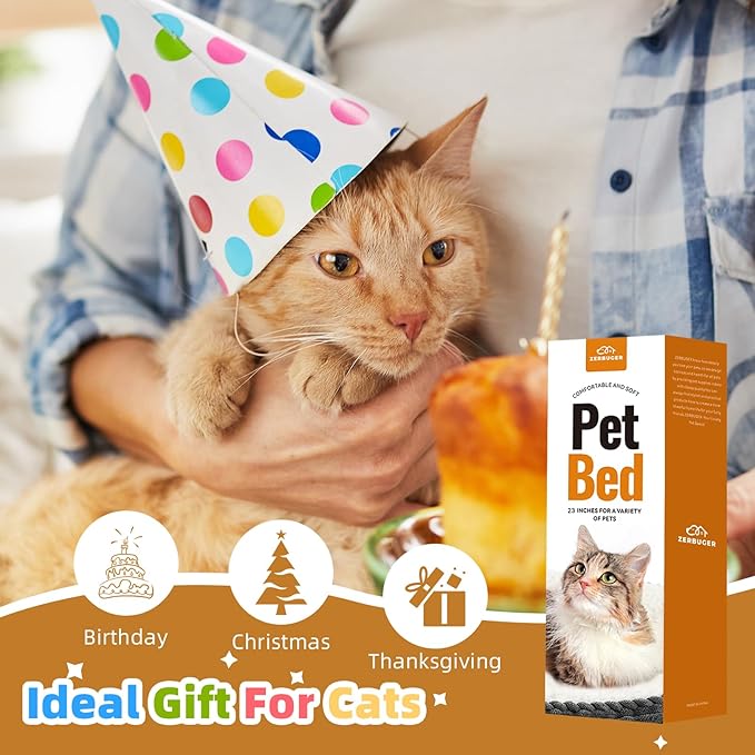 Cat Bed, 23In Dog Beds for Small Dogs, Calming Cat & Dog Beds for Indoor Pets, Pet Beds Comfortable Donut Round Ultra Soft (Camel, 23" L x 23" W x 6.5" Th)