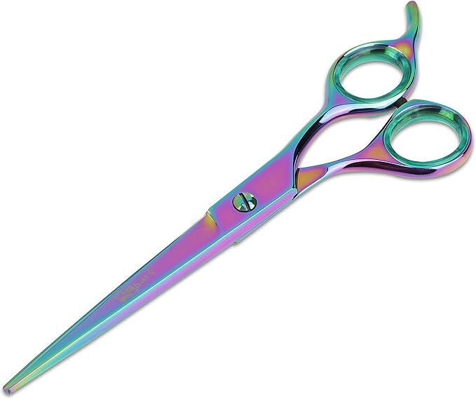 Dog Hair Scissors for Grooming - 7.5 Inch Straight Rainbow - Beautiful, Comfortable, Ergonomic, Professional, Durable, Sharp - Cutting Sheers