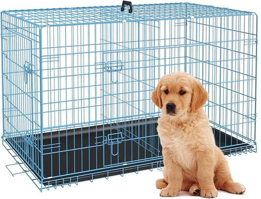 BestPet | Dog Crate | 24" | Blue | Foldable Metal Kennel with Double Doors, Secure Slide-Bolt Latches, Leakproof Tray | Portable Dog Cage for Small Breeds | for Travel, Indoor & Outdoor Use