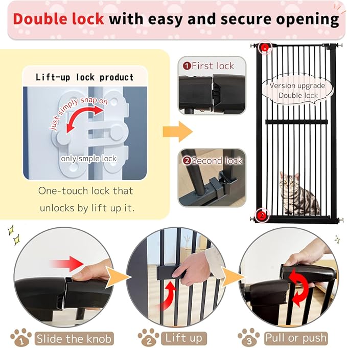 Lumizone Extra Tall Cat Gate 61.02" High Pressure Mounted Extra Wide 55.12"-59.24" (17Sizes) 1.37" Gap No Drilling Auto-Close Tall Pet Gate for Dogs (Black, 55.12"-59.24"/140-150cm)