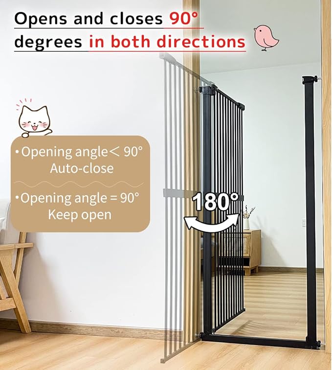 Lumizone Extra Tall Cat Gate 61.02" High Pressure Mounted Extra Wide 46.65"-50.78" (17Sizes) 1.37" Gap No Drilling Auto-Close Tall Pet Gate for Dogs (Black, 46.65"-50.78"/118.5-128.5cm)
