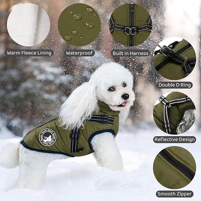 Gyuzh Dog Coat with Harness Puppy Coats Small Dog Harness Jacket Winter Waterproof Jackets for Smal Medium Large Dogs