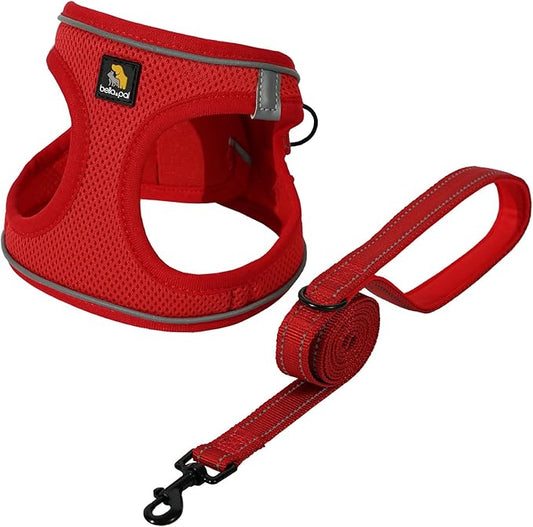 BELLA & PAL Step in Vest Harness for Small and Medium Dogs, No Pull Small Dog Harness with Leash Set, Comfortable Air Mesh Dog Vest Harness with Reflective Strip (Red, L)