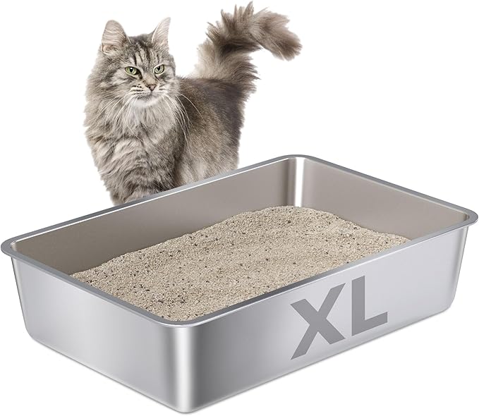 Stainless Steel Cat Litter Box-6" High Side Metal Litter Box,XLarge Stainless Steel LitterBox,Cat LitterBox for Big Cats or Rabbit，Puppy，Non Stick, No Smell, Easy to Clean