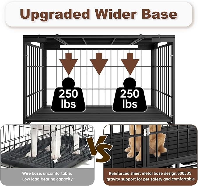 54 Inch Heavy Duty Dog Crate with Wheels，Indestructible Escape-Proof Dog Cage for Large Dogs, Extra Large XL XXL Indestructible Dog Crate with Removable Tray.