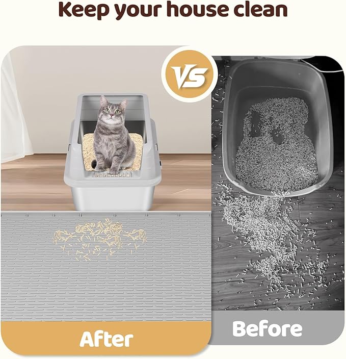 Cat Litter Mat, XXL Extra Large 50" x 35" Silicone Mat Litter Trapping Mat for Scatter Control, Soft on Kitty Paws, Easy to Clean (Grey)