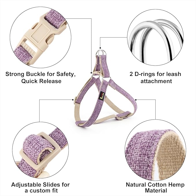 Plutus Pet Cotton Hemp Step in Dog Harness, Sustainable, Lightweight and Escape-Proof, Quick Fit Dog Harness for Puppy Small Medium and Large Dogs, Lavender, M