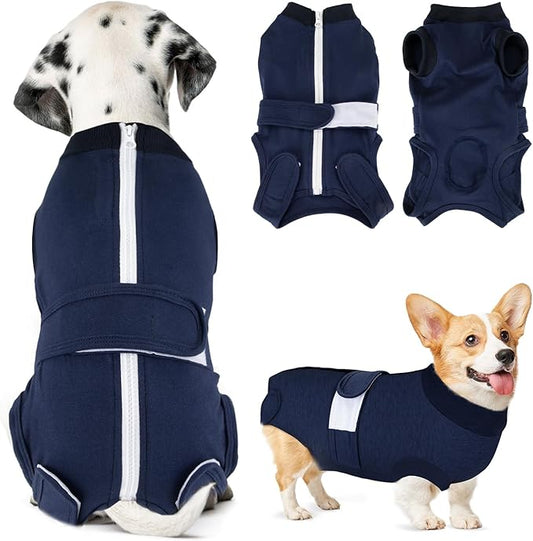 Lukovee Recovery Suit for Dogs, Zipper-On Onesie for Female Male Dog, Abdominal Wounds Cone E-Collar Alternative, Prevent Licking Spay (XS, Dark Blue)