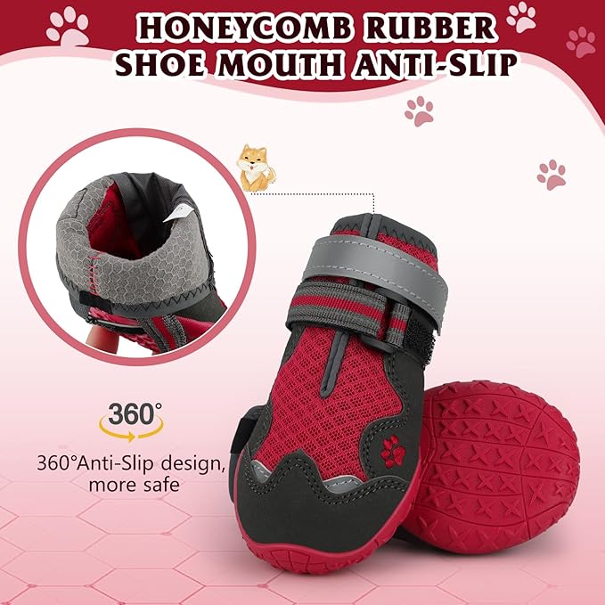 Dog Shoes for Large Medium Small Dog, Mesh Breathable Dog Shoes for Hot Pavement, Anti-Slip Dogs Boots Paw Protectors with Reflective for Outdoor Walking Indoor Hardfloors (Size 5)