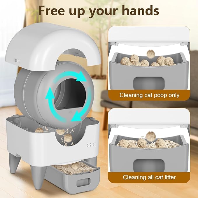 Self Cleaning Litter Box, Automatic Cat Litter Box Self Cleaning Large Capacity for Multiple Cats, App Control with Safety Sensors, Removable Washable Liner,2 Rolls Garbage Bags,Grey
