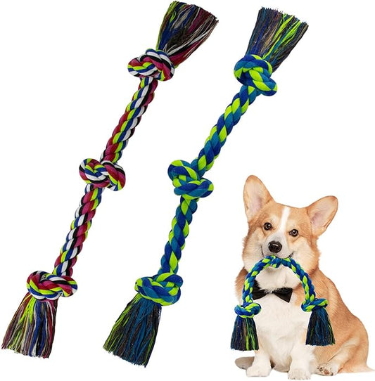 [2 Pack] Dog Rope Toys, Dog Chew Toy for Medium and Small Dogs, 3 Knots Heavy Duty Puppy Rope Toy, 100% Cotton Tug of War Dog Toys for Boredom, Teeth Cleaning