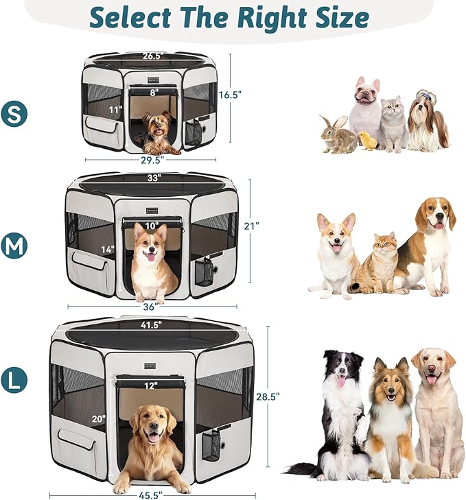 PETSFIT 45.5" Dog Playpen Indoor/Outdoor-Jump-Proof 28.5" Height with Removable Waterproof Mat & Zippered Roof | RV, Camping, Travel Dog Pen | Whelping & Cat Observation Space(45.5"L x 45.5"W x 28.5H)