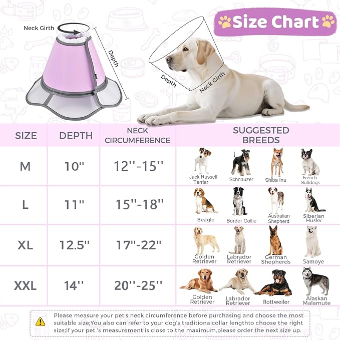 Soft Dog Cone Collar After Surgery Recovery,Adjustable E-Collar with Removable Shield,Lightweight,Breathable Anti-Licking Protective Cone for Large,Medium,Small Pets (Rose Pink, L (Neck:15''-18''))