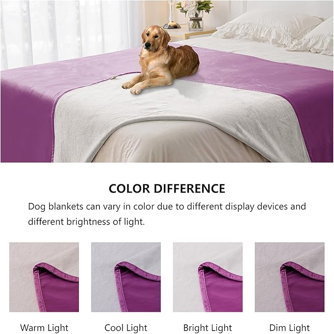 Waterproof Blanket for Bed Protection, Washable Dog Blankets for Couch, Soft Reversible Pet Throw Furniture Protector Cover for Sofa-82"x108",Purple+Cream