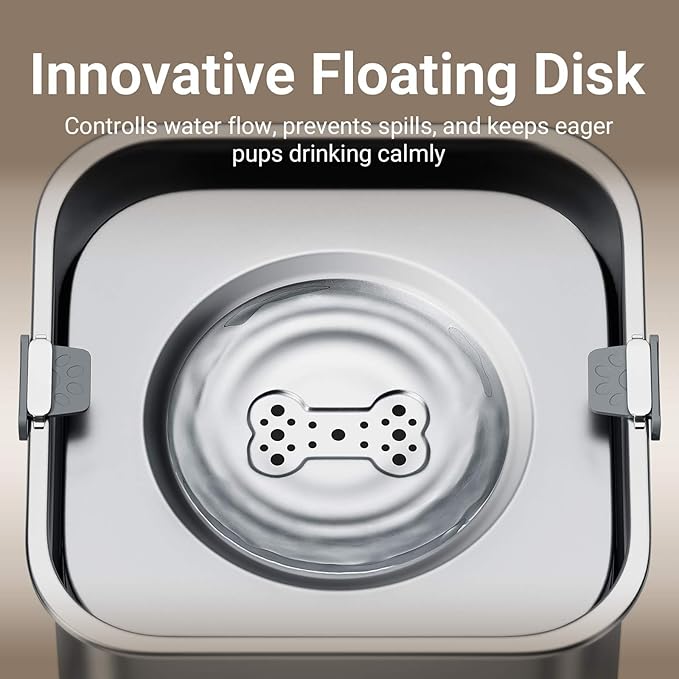 DownyPaws No Spill Water Bowl for Dogs,101oz/3L Stainless Steel Slobber Stopper, No Drip Slow Drinking Dog Water Bowl, No Mess Dog Water Dispenser Spill Proof, Dishwasher Safe, Silver