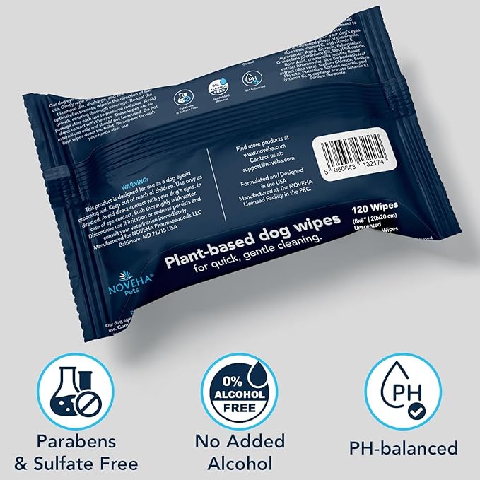 NOVEHA 360PCs Dog Wipes - Odor Eliminating and Cleaning Grooming Wipes for Dog's Paws, Body, and Butt - Perfect for Puppy and Adult Dogs - Plant-Based, Safe, Convenient & Large Unscented Wipes - 3pack