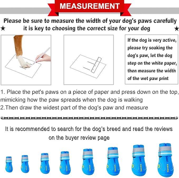 QUMY Dog Shoes for Large Dogs, Medium Dog Boots & Paw Protectors for Winter Snowy Day, Summer Hot Pavement, Waterproof in Rainy Weather, Outdoor Walking, Indoor Hardfloors Anti Slip Sole Blue 2