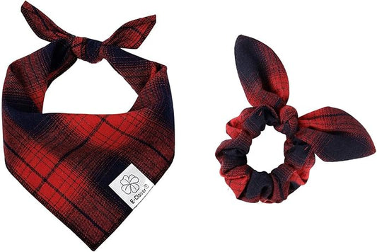 E-Clover Christmas Plaid Dog Kerchief Bandana Triangle Scarf Bibs for Small Dog Puppy Boy Pet Owner Mom Gifts Red