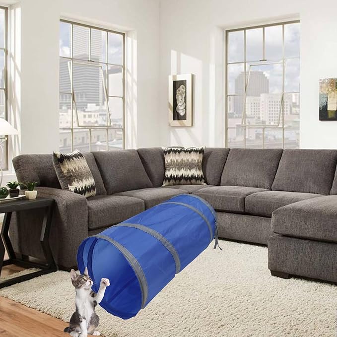 Foldable Spiral Cat Tunnel - Indoor Toy for Small Cats, Kittens, and Rabbits - Tube for Interactive Play and Outdoor Fun - Pet Activity Toy Royal Blue 20" 3 Pcs