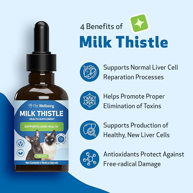 Pet Wellbeing Milk Thistle for Cats Organic Herb, Milk Thistle Liver Detox Support - Pet Wellbeing Vet-Formulated Holistic Supplement - 2oz (59 ml)
