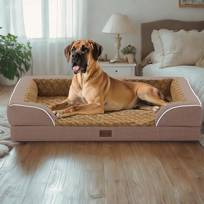 Orthopedic Dog Beds for Extra Large Sized Dogs, Waterproof Memory Foam XL Pet Bed with Sides 42x30Inch, Non-Slip and Egg-Crate Foam Big Dog Couch Bed with Removable Washable Cover, Brown