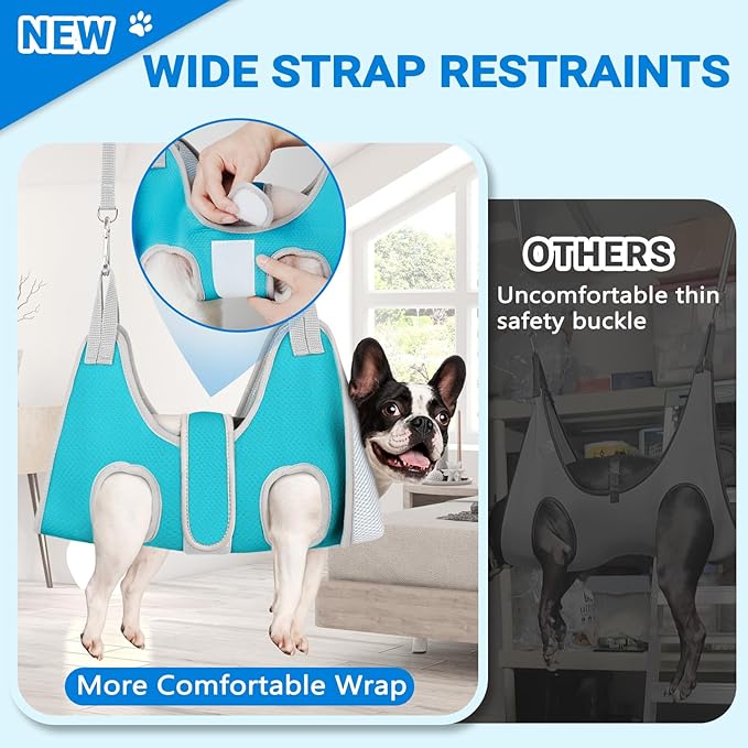 Supet Dog Grooming Hammock for Large Dogs, Dog Hanging Harness for Nail Trimming Doorframe, Pet Holder Restraint for Clipping Nails, Pet Hoist Sling for Cutting Nails at Home (Blue L)