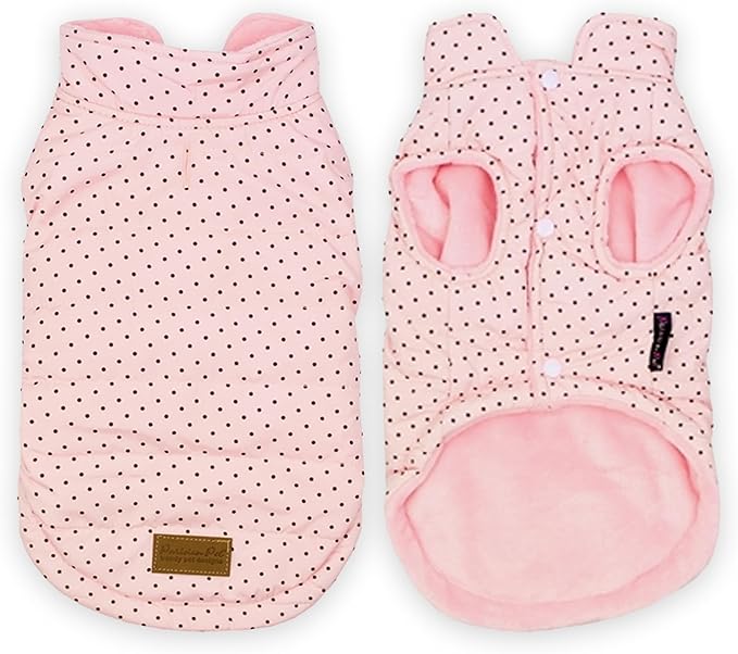 Parisian Pet Dog Jacket – Pink Winter Coat – Windproof Clothes for Cold Weather – Soft and Warm Fleece Vest – Polka Dot Jacket for Medium Dogs M