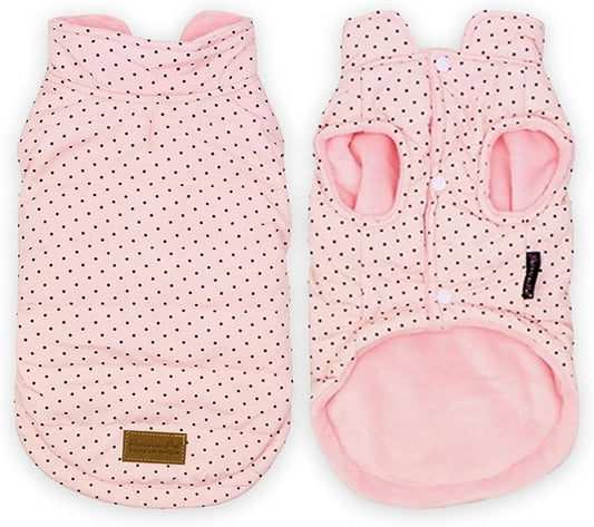Parisian Pet Dog Jacket – Pink Winter Coat – Windproof Clothes for Cold Weather – Soft and Warm Fleece Vest – Polka Dot Jacket for Large Dogs 2XL
