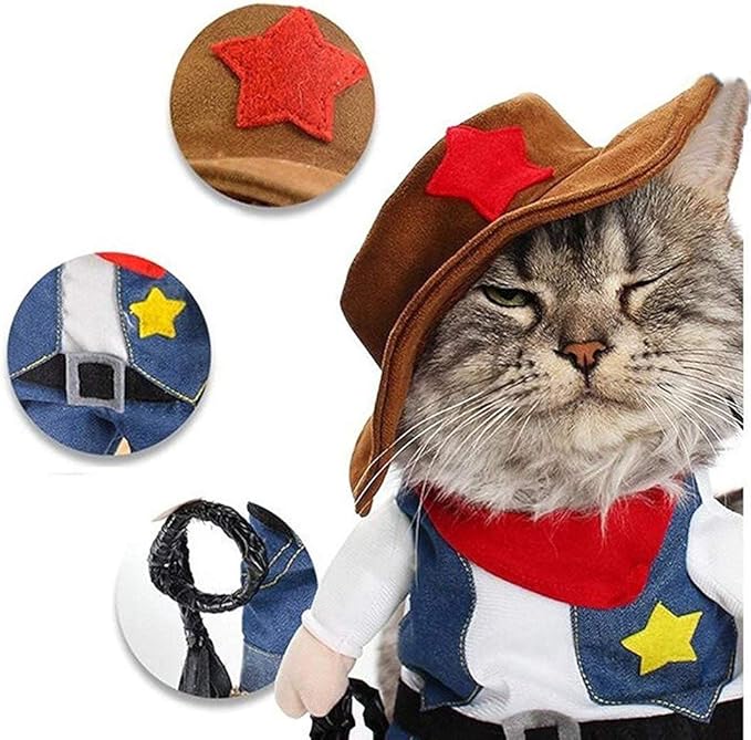 NACOCO Cowboy Dog Costume with Hat - Blue Cat & Small Dog (Medium)