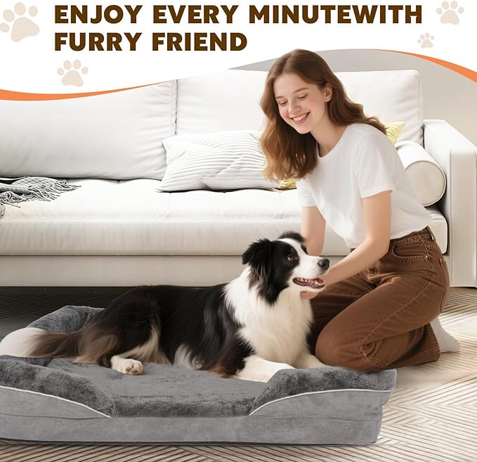Dog Bed Medium to Large Dogs - Waterproof Couch with Removable Washable Cover and Egg Crate Foam Comfort Cage Beds Zipper Non-Slip Bottom Pad Bite-Proof