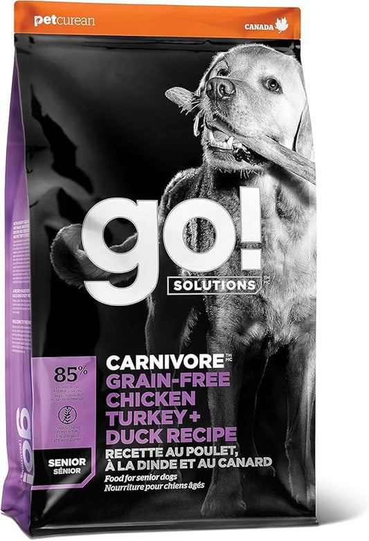 Go! Solutions Carnivore, Grain-Free, Protein Rich Dry Dog Food, Chicken, Turkey and Duck Senior Recipe, 3.5 lb Bag