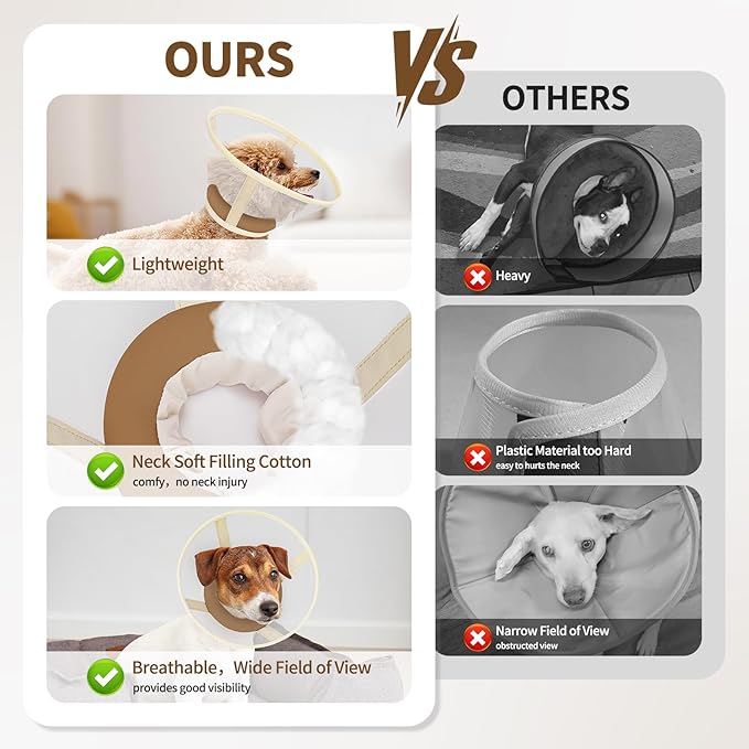 Soft Dog Cone Collar to Stop Licking-Adjustable Comfortable Mesh Recovery Collar After Surgery for Small or Miniature Dogs, Alternative to Plastic Elizabethan Collar for Neuter Incision Care (Brown,L)