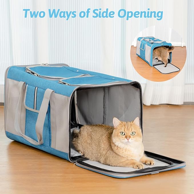 Large Cat Carrier for 2 Cats, 24x 14x 16in Pet Carrier for Cat and Dog Up to 40lbs, All-Sided Mesh Large Cat Carrier with Great Ventilation, Portable Soft Sided Pet Carrier for Traveling