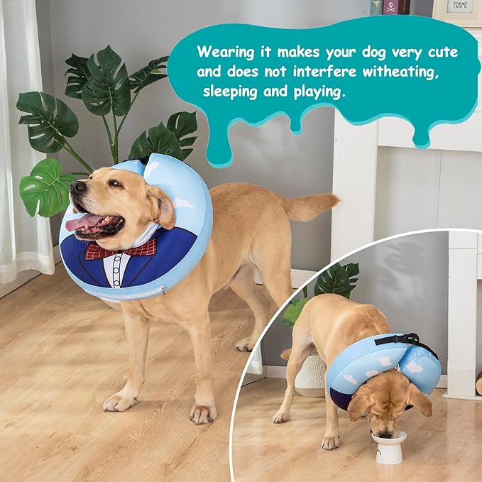 Inflatable Dog Cone Collar,Waterproof Soft Dog Donut Cone for Large Medium Small Dogs Cats, Recovery Pet E-Collar Alternatives After Surgery (Suit Blue, X-Large)