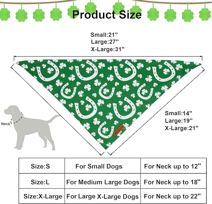 ADOGGYGO St. Patrick's Day Dog Bandana, Green Shamrock Scarf, Multi Size Offered, Saint Patrick Day Bandanas for Medium Large Dogs (Large)