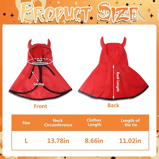 Threetols Pet Vampire Cloak Cape Costume Clothes, Adjustable Red Black Pets Devil Accessories Outfit Decor Cowl for Small Cats Dogs Animals Halloween Party Pets Cosplay