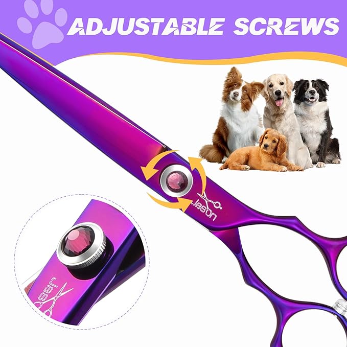 JASON Dog Scissors for Grooming - 7.5" Straight Scissors for Dog Grooming with Round Tips, Japanese 440C Stainless Steel Straight Shears with Diamond Adjustable Screw