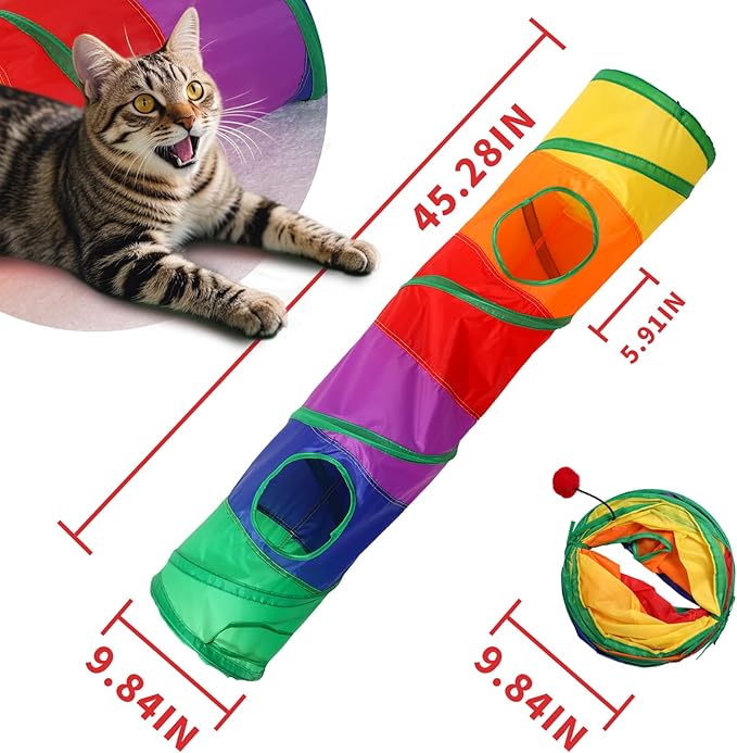 Pet Cat Tunnel, Long Straight Tunnels for Indoor Cats, Collapsible Pet Tunnel for Kitten, Puppy, Rabbit, 25cm-Wide Tunnels, Durable & Breathable, with Peek Hole Toy Ball