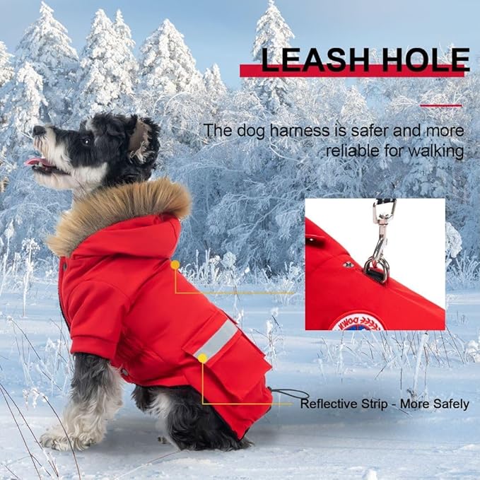 PINA Small Dog Coats - Waterproof, Warm Winter Jacket with Faux Fur Hood & Pocket