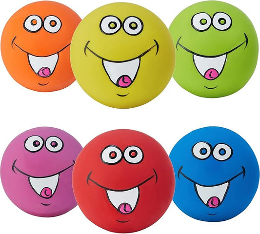 Squeaky Dog Toys Chewing Durable Teething Latex Rubber Soft Interactive Fetch Play Dog Balls with Funny Smile Face for Puppy Small Medium Pet Dog (6PCS)