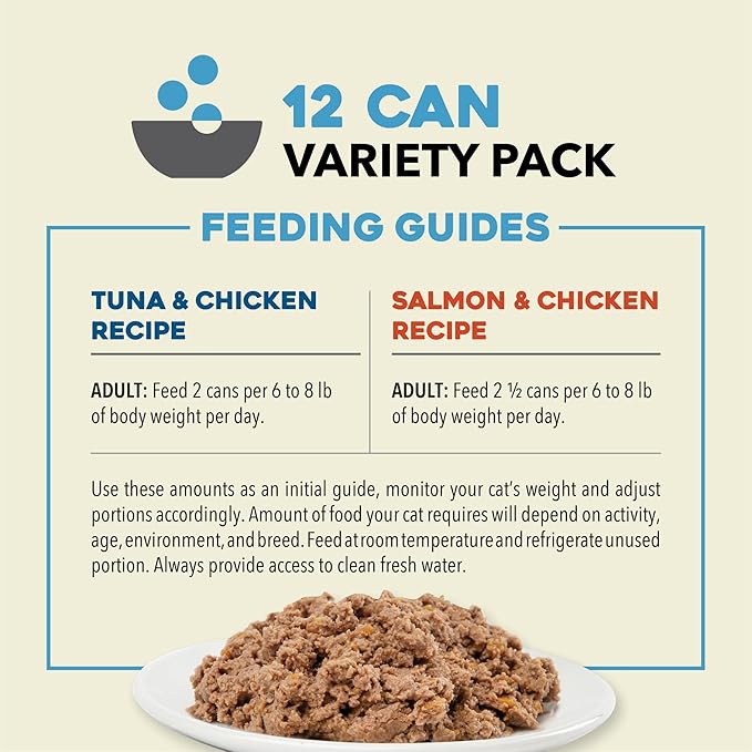 ACANA Premium Pate Wet Cat Food in Bone Broth Variety Pack: Salmon & Chicken + Tuna & Chicken Recipes 3oz Cans (12 Count, 6 of Each)