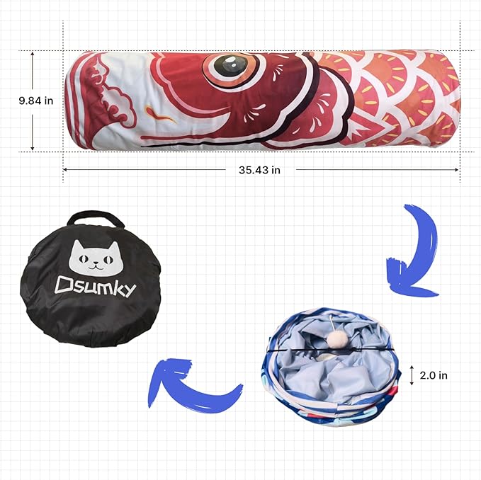 Cat Tunnel for Indoor Cats Interactive, Collapsible Tube for Cats Kittens Rabbits Puppies Crinkle Pop Up,10'' Dia, 36'' L,Red