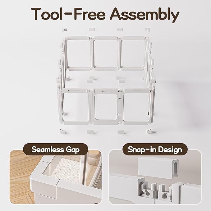 Jalove Acrylic Dog Playpen Indoor, 12 PCS Plastic Pet Playpen with Door, 24“ H Clear Pet Play Pen for Puppy Cat Rabbit Ferret, Easy Assemble Dog Pen, Preferable for Small Cage, White