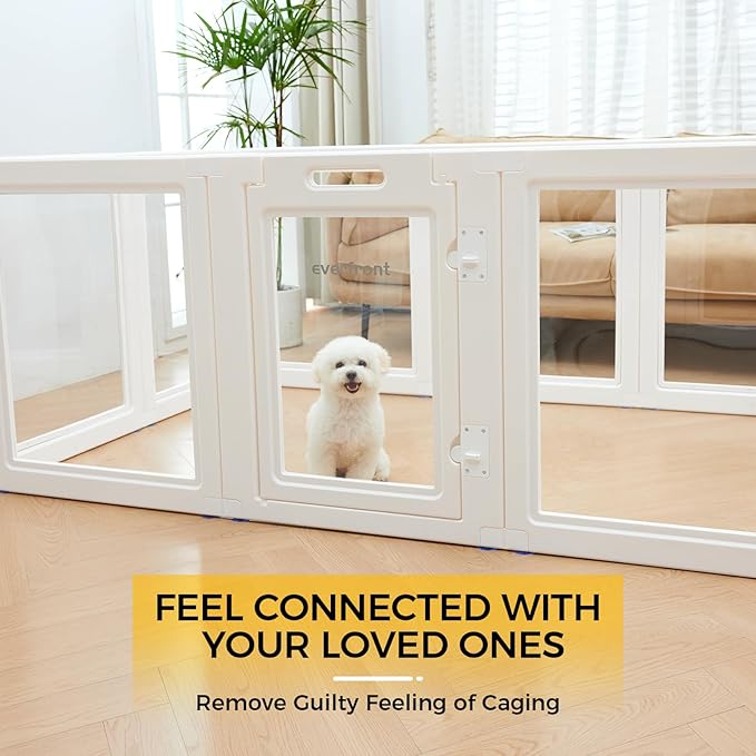 Clear Acrylic Plastic Dog Playpen - Clear Dog Play Pen - Easy Assemble Acrylic Dog Playpen - Puppy Playpen, Cat Playpen, Small Animal Playpen, Dog Play Pen Indoors (White, 23.6" H, 12PCS)