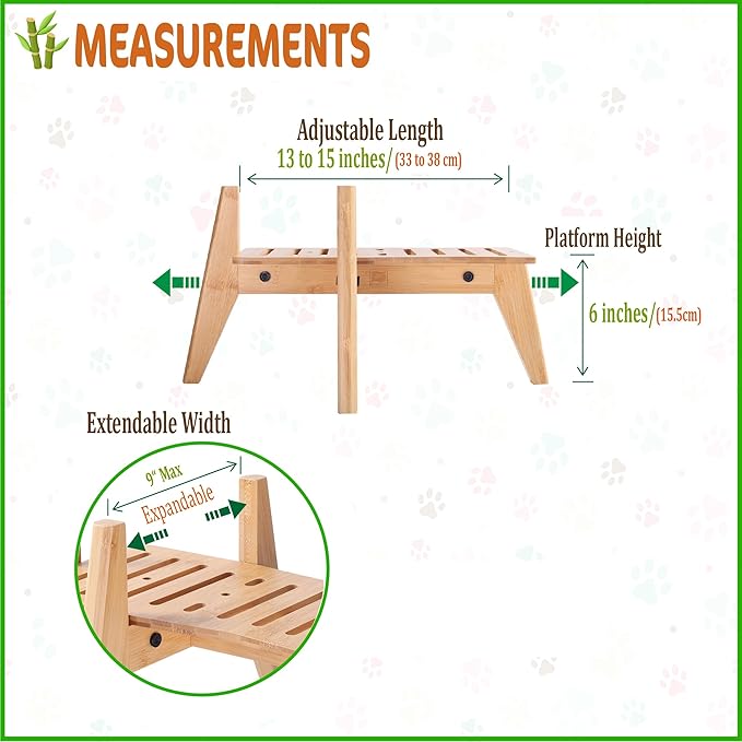 Dog Water Bowl Dispenser Stand - Use to Raise Dog Water and Food Dispensers - Adaptable Size, Fits Various Sizes and Feeder Shapes , Slanted Feet, Resist Tip-over - Bamboo