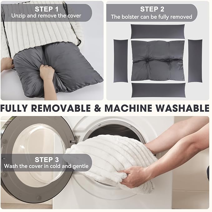 Dog Beds Medium Sized Dog, Washable Orthopedic Pet Bed with Removable Cover, Rectangle Soft Calming Sleeping Puppy Bed Durable Pet Cuddler with Anti-Slip Bottom, 30"x24"x8" Cream