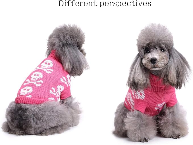 Skull Dog Sweater Holiday Halloween Christmas Pet Clothes Soft Comfortable Dog Clothes - Pink,L
