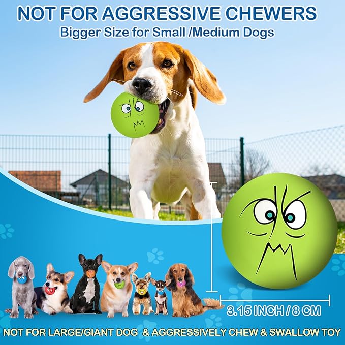 3.14" Squeaky Dog Toys Funny Smile Face Chewing Latex Rubber Soft Fetch Play Interactive Squeaky Dog Balls for Puppy Small Medium Pet Dog (6PCS)